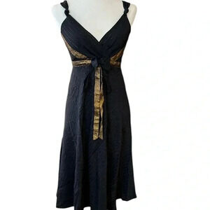 Marc Jacobs Runway Babydoll Hold Metallic Bow Black Cocktail Midi Dress Size 4